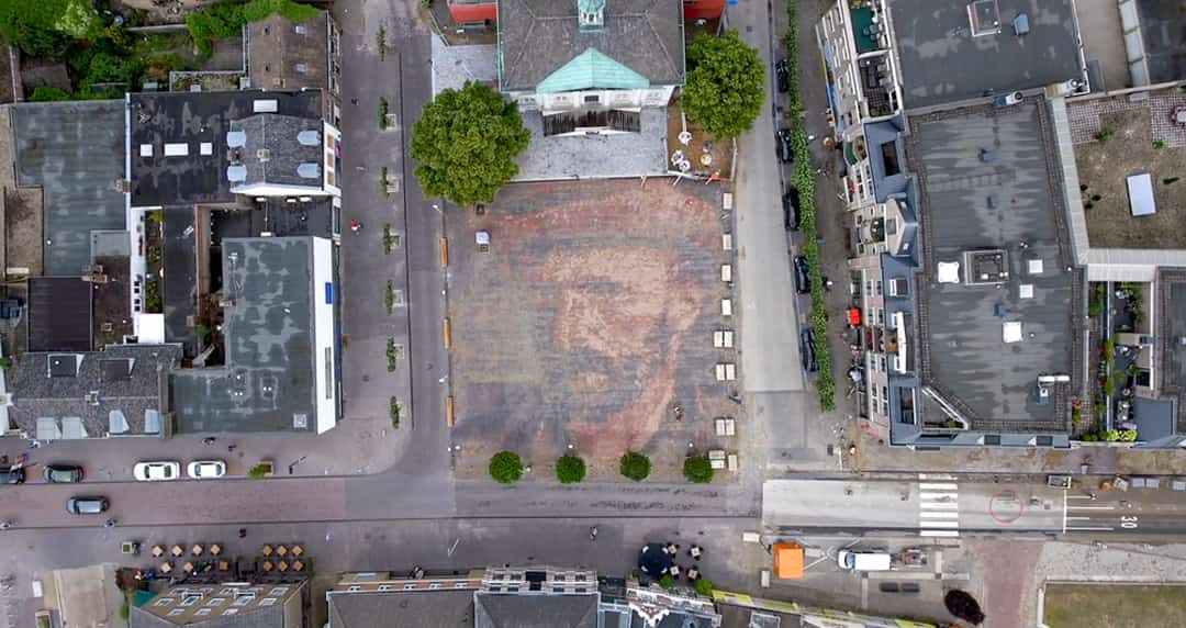 Van Goghplein, a plaza displaying a portrait of Vincent Van Gogh made of interlocking bricks.