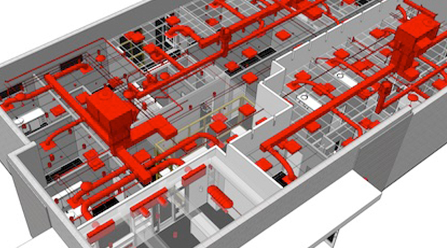 Visualized engineering systems in a 3D architectural model.