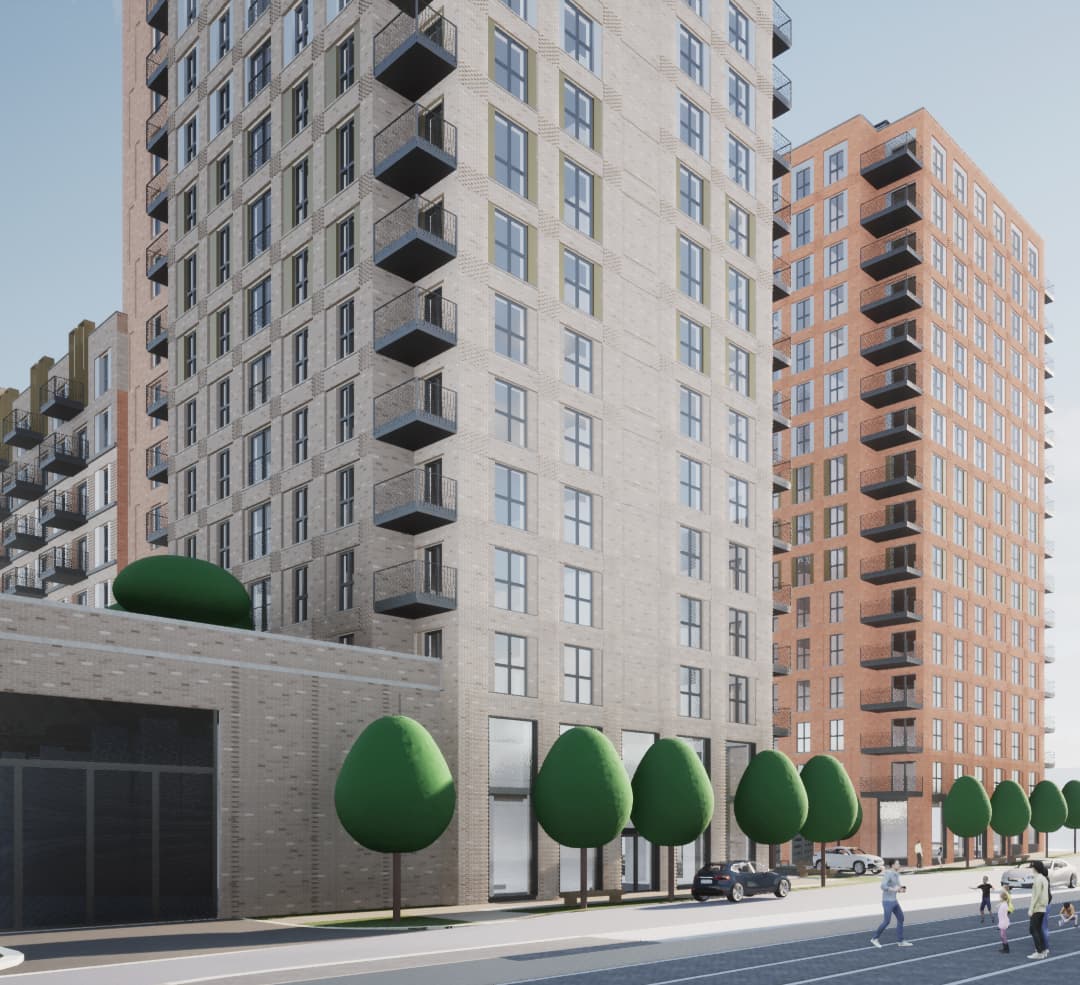 Street view rendering of The Eight Gardens at Watford project